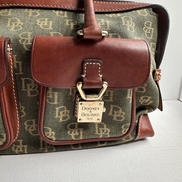 Dooney and Bourke Signature Logo Zip Top Satchel Canvas and Leather - Picture 3 of 16